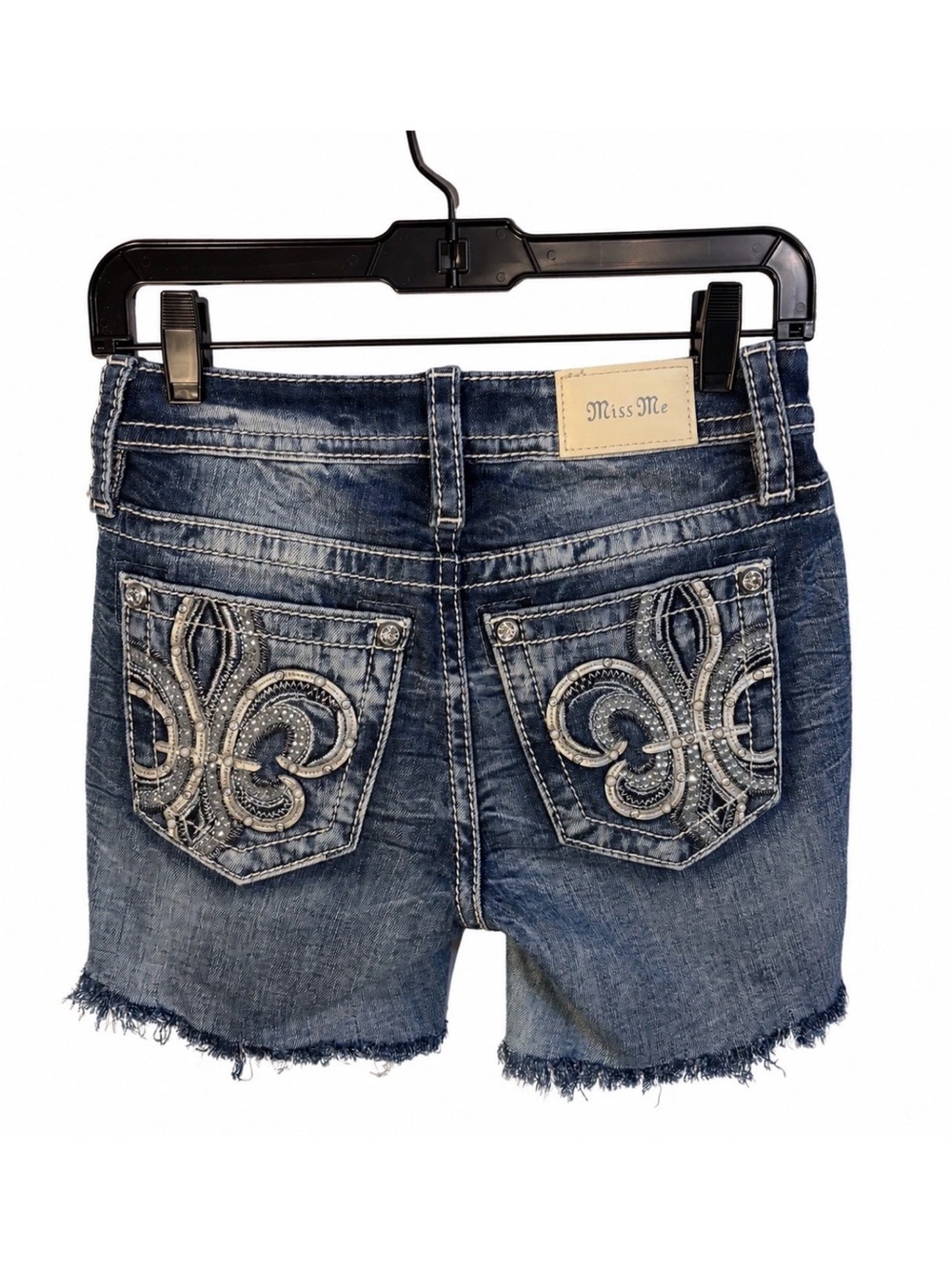 Miss Me Fleur De Lis Curvy Crop Denim Shorts Sz 25